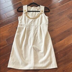 Michael Kors Cream Sleeveless Dress with Gold Chain Detail